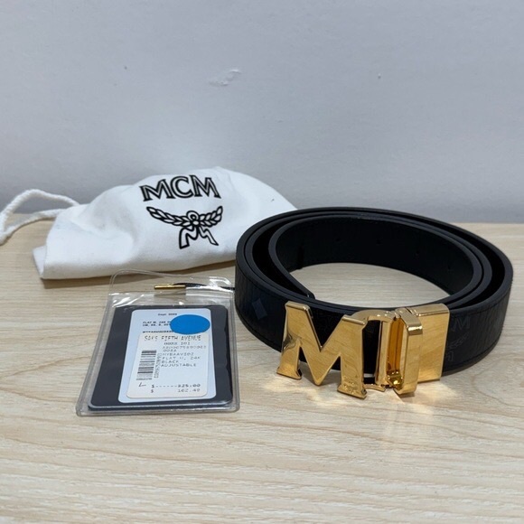 MCM Black and Gold Adjustable Belt - Picture 1 of 5
